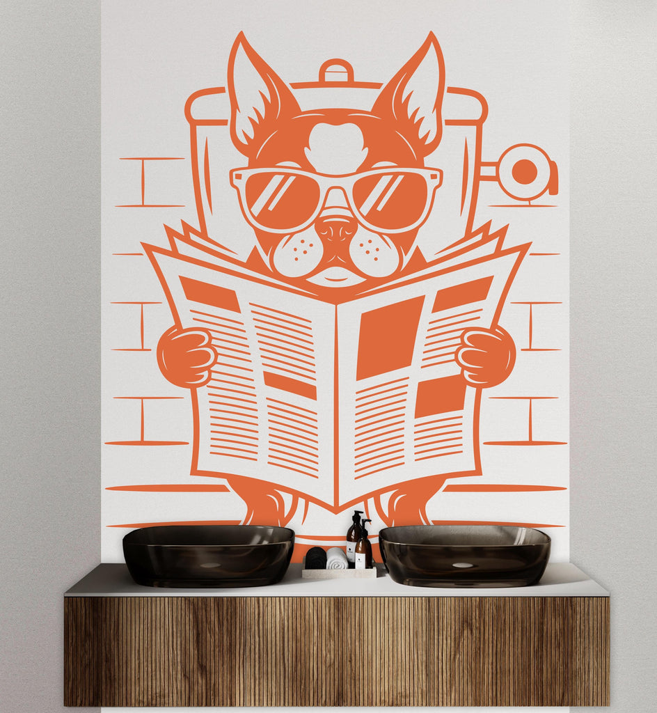 Boston Terrier reading newspaper wall decal Bathroom Dog decor Dog wall art Decal Dog Lover Animals Dog Bathroom Wall Decals Stickers 158DE