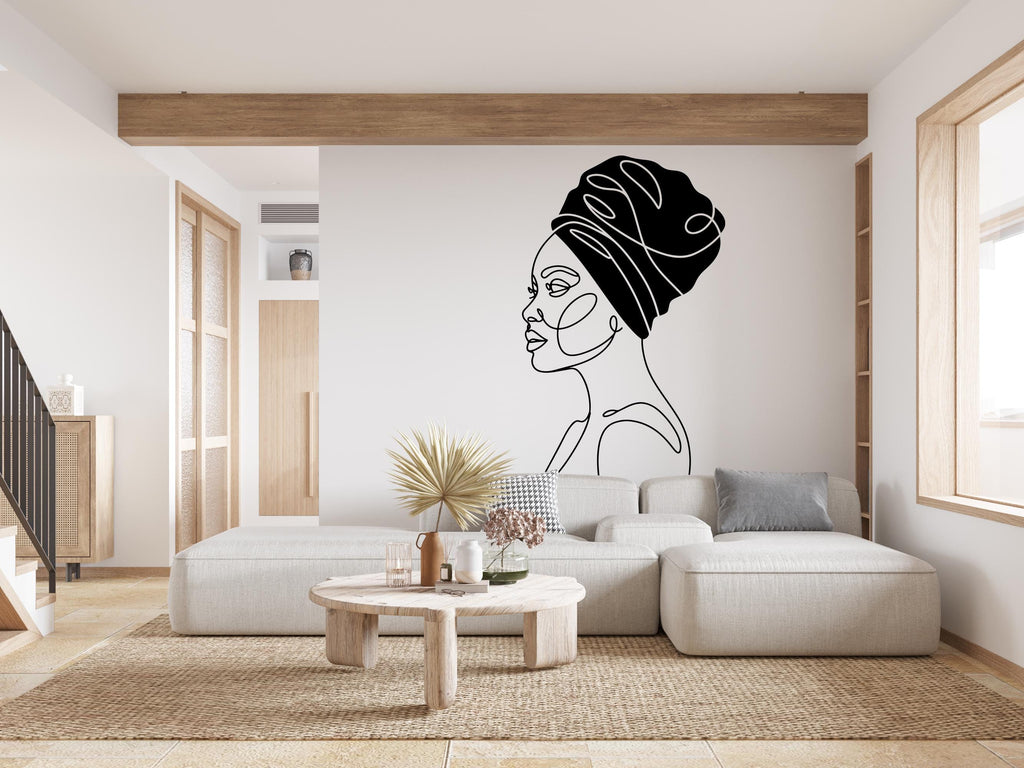 Afro American Line Art wall Decal, Mid Century Line Art Feminist Woman Modern Mid Century Wall Art, Line Art Wall Decor Bedroom Art 969RS