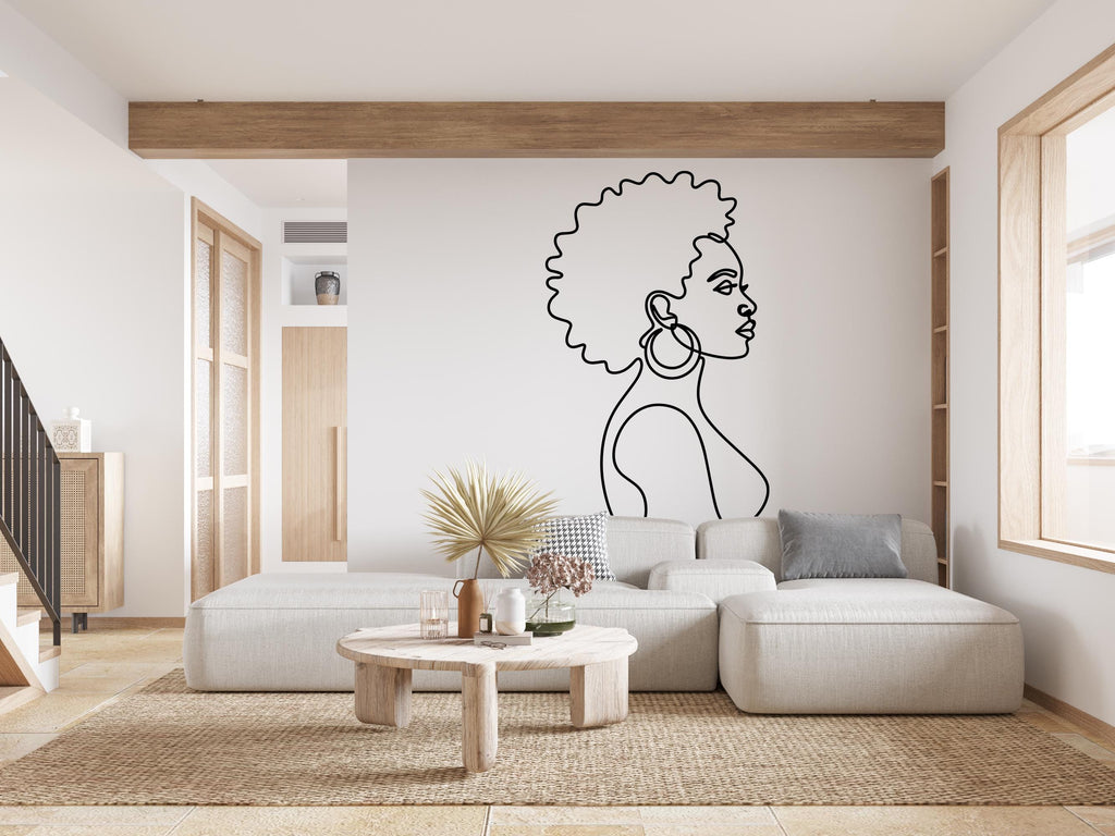 Afro American Line Art wall Decal, Mid Century Line Art Feminist Woman Modern Mid Century Wall Art, Line Art Wall Decor Bedroom Art 970RS
