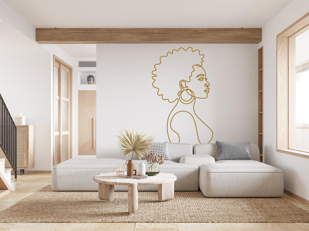 Afro American Line Art wall Decal, Mid Century Line Art Feminist Woman Modern Mid Century Wall Art, Line Art Wall Decor Bedroom Art 970RS