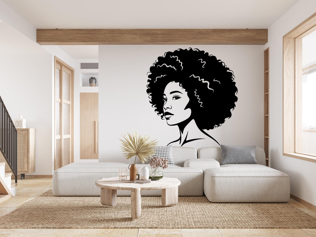 Afro American Line Art wall Decal, Mid Century Line Art Feminist Woman Modern Mid Century Wall Art, Line Art Wall Decor Bedroom Art 971RS