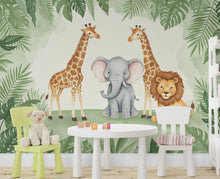 Load image into Gallery viewer, Safari Animals Wallpaper Lion Peel and Stick Safari Giraffe room Wallpaper Nursery Self Adhesive Elephant Animal nursery decor Mural 972RS