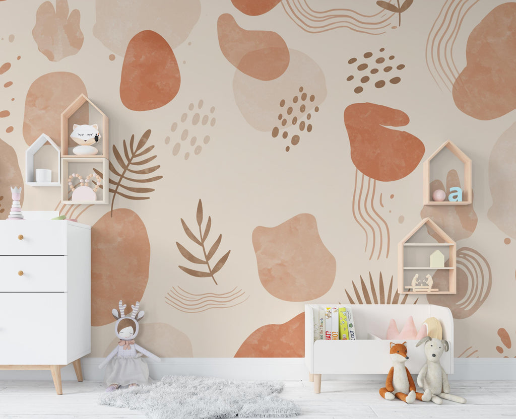 Boho Shapes Wallpaper Boho Peel and Stick Boho room Wallpaper Nursery Self Adhesive Boho shapes nursery decor Mural 973RS