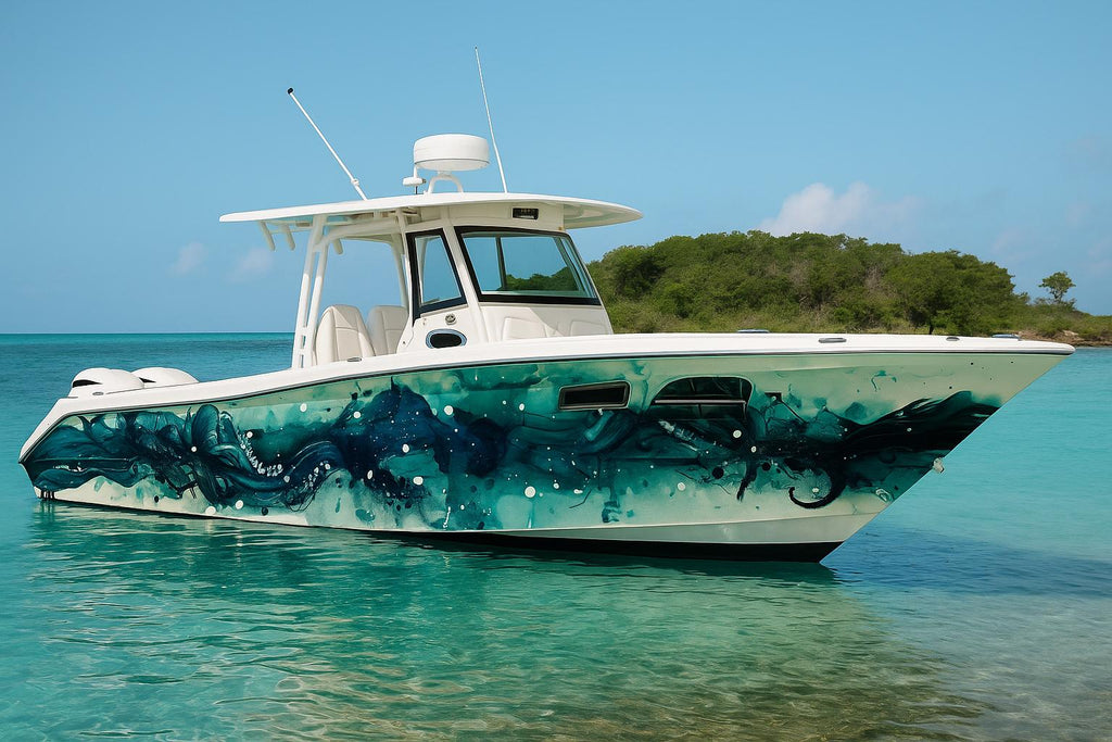 Inkstorm Kraken Boat Wrap – Ocean Ink Abstract Marine Vinyl Design for Offshore Boats, Cruisers & Sport Fishing | Nautical Tentacle Art Wrap