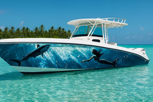 Load image into Gallery viewer, Shark and Mermaid Boat Wrap – Underwater Diver &amp; Shark Ocean Scene Marine Vinyl | Realistic Ocean Graphic for Offshore Boats