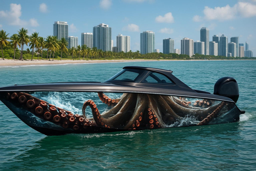 Kraken Depths Boat Wrap – Giant Octopus Vinyl Wrap – Marine Grade Full Side Boat Decal – Underwater Creature Design – Custom High-Gloss