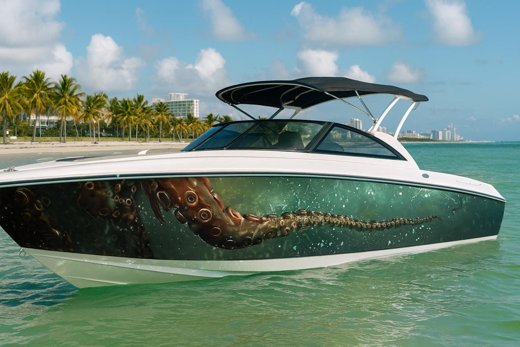 Kraken Reach Boat Wrap – Giant Octopus Tentacle Vinyl Wrap – Marine Grade Full Side Boat Decal – Realistic Ocean Depth Design