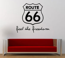 Load image into Gallery viewer, Route 66 Road Sign Feel The Freedom Quote Wall Graphic Decal Sticker Vinyl Mural Leaving Bedroom Room Home Decor FREE SHIPPING L278