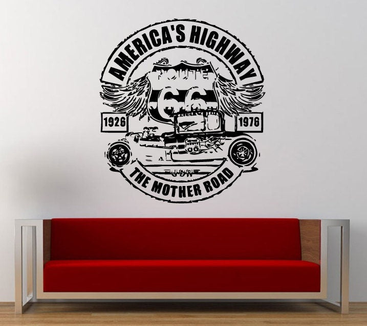 Route 66 Road Sign America's Highway Wall Graphic Decal Sticker Vinyl Mural Leaving Bedroom Room Home Decor FREE SHIPPING L279