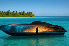 Load image into Gallery viewer, Poseidon’s Wrath Boat Wrap – Mythic Ocean God Storm Scene Marine Vinyl | Lightning Sky &amp; Deep Sea Design for Sport Boats