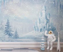 Load image into Gallery viewer, Frozen Ice Castle Wallpaper | Watercolor Winter Wonderland Wall Mural | Crystal Snow Palace Kids Room Decor | Magical Fairytale Art 161DE