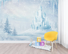Load image into Gallery viewer, Frozen Ice Castle Wallpaper | Watercolor Winter Wonderland Wall Mural | Crystal Snow Palace Kids Room Decor | Magical Fairytale Art 161DE