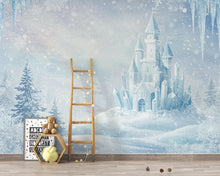 Load image into Gallery viewer, Frozen Ice Castle Wallpaper | Watercolor Winter Wonderland Wall Mural | Crystal Snow Palace Kids Room Decor | Magical Fairytale Art 161DE