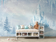 Load image into Gallery viewer, Frozen Ice Castle Wallpaper | Watercolor Winter Wonderland Wall Mural | Crystal Snow Palace Kids Room Decor | Magical Fairytale Art 161DE