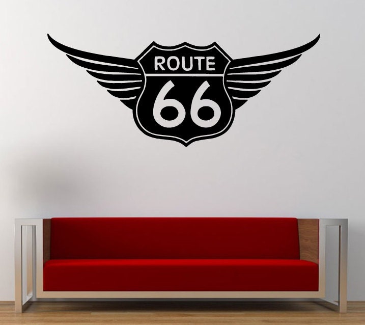 Route 66 Road Sign With Wings Wall Graphic Decal Sticker Vinyl Mural Leaving Bedroom Room Home Decor FREE SHIPPING L274