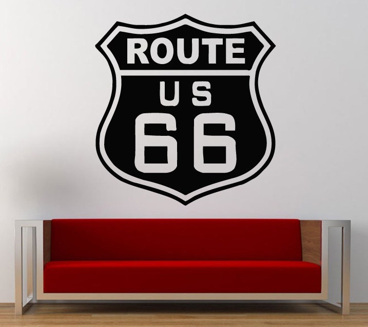 Route 66 Road Sign Wall Graphic Decal Sticker Vinyl Mural Leaving Bedroom Room Home Decor FREE SHIPPING L276