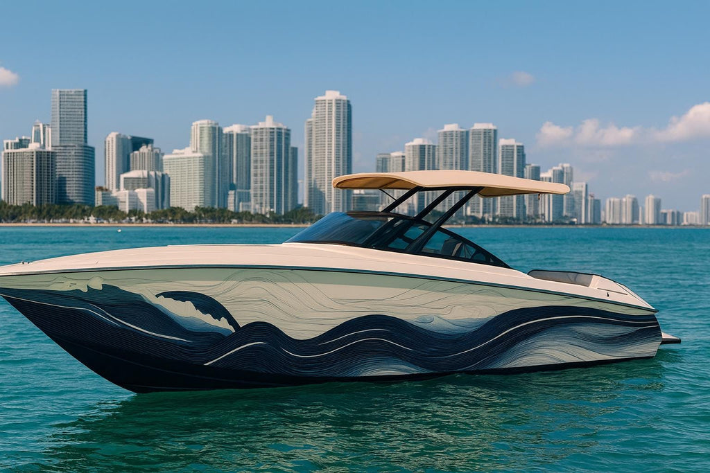 Abyss Horizon Boat Wrap – Abstract Ocean Wave Vinyl Wrap – Marine Grade Full Side Boat Decal – Minimal Modern Line Art Design