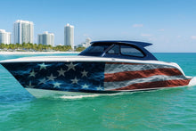 Load image into Gallery viewer, Freedom Waves Boat Wrap – American Flag Vinyl Wrap – Patriotic Red White Blue Marine Decal – Realistic Ocean Texture – Custom Glossy