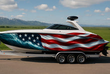 Load image into Gallery viewer, Ocean Glory Boat Wrap – American Flag Vinyl Wrap – Patriotic Marine Boat Decal – 3D Realistic Water Wave Flag Design – Custom Glossy Marine