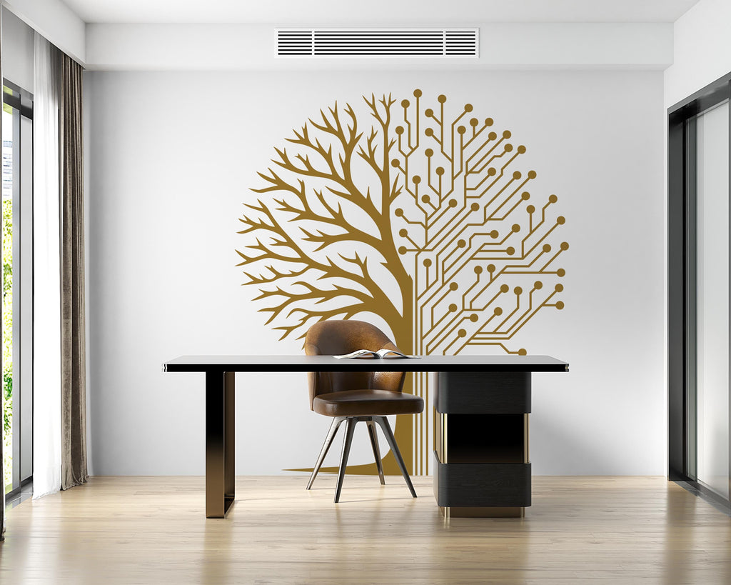 Circuit Tree Technology Wall Decal, Technology Vinyl Wall Art Decals, Computer Circuit Decor, Tree of life Science Wall Sticker Office 976RS