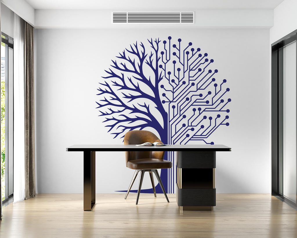 Circuit Tree Technology Wall Decal, Technology Vinyl Wall Art Decals, Computer Circuit Decor, Tree of life Science Wall Sticker Office 976RS