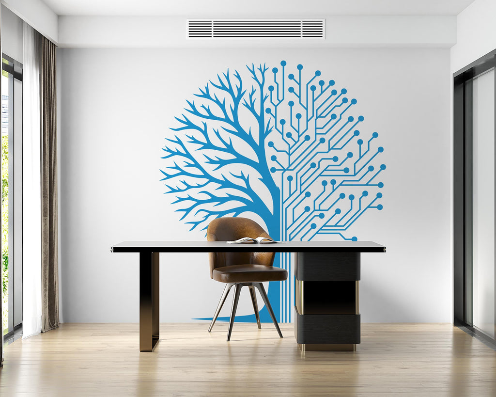 Circuit Tree Technology Wall Decal, Technology Vinyl Wall Art Decals, Computer Circuit Decor, Tree of life Science Wall Sticker Office 976RS