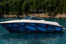 Load image into Gallery viewer, Blue Hex Boat Wrap – Modern Geometric Marine Vinyl | 3D Honeycomb Texture for Sport Boats, Center Consoles, and Fishing Boats