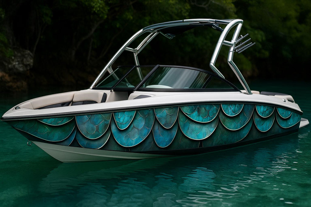 Ocean Scales Boat Wrap – Iridescent Marine Vinyl | Mermaid Scale Design for Yachts, Jet Boats & Sport Cruisers | Custom Nautical Wrap