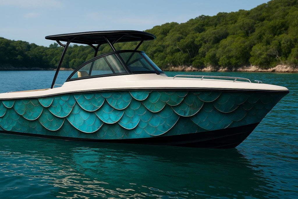 Ocean Scales Boat Wrap – Iridescent Marine Vinyl | Mermaid Scale Design for Yachts, Jet Boats & Sport Cruisers | Custom Nautical Wrap