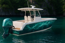 Load image into Gallery viewer, Emerald Wave Boat Wrap – Teal Marble Ocean Vinyl | Custom Marine-Grade Wrap for Yachts, Sport Boats &amp; Fishing Cruisers | Sea-Inspired Design