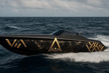 Load image into Gallery viewer, Luxury Black And Gold Boat Wrap – Custom Geometric Marine Vinyl Graphic For Cigar Boats, Speedboats &amp; Offshore Racing Boats | Premium Boat