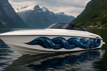 Load image into Gallery viewer, Nordic Blue Wave Boat Wrap – Custom Marine Vinyl Design for Speedboats, Cigar Boats &amp; Luxury Watercraft | Ocean-Inspired Boat Wrap