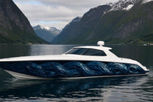 Load image into Gallery viewer, Nordic Blue Wave Boat Wrap – Custom Marine Vinyl Design for Speedboats, Cigar Boats &amp; Luxury Watercraft | Ocean-Inspired Boat Wrap