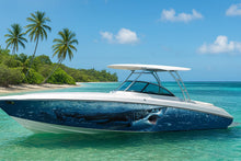 Load image into Gallery viewer, Great White Shark Boat Wrap – Full-Color Marine Vinyl Design for Sport Boats, Cigar Boats &amp; Offshore Racers | Realistic Ocean Predator Boat