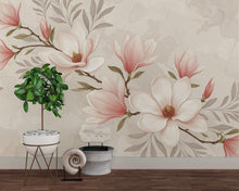 Load image into Gallery viewer, Elegant Magnolia Tree Wall Mural – Hand-Painted Watercolor Blossoms in Blush Pink &amp; White | Romantic Floral Wallpaper 995RS