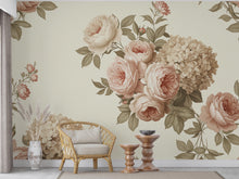 Load image into Gallery viewer, Vintage Floral Wallpaper – Large Peony &amp; Rose Mural Dusty Pink Beige | Romantic Botanical Wall Art, Antique 19th Century Style Decor 996RS