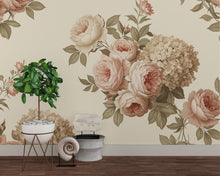 Load image into Gallery viewer, Vintage Floral Wallpaper – Large Peony &amp; Rose Mural Dusty Pink Beige | Romantic Botanical Wall Art, Antique 19th Century Style Decor 996RS