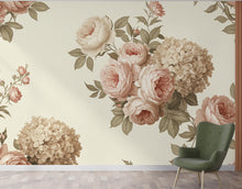 Load image into Gallery viewer, Vintage Floral Wallpaper – Large Peony &amp; Rose Mural Dusty Pink Beige | Romantic Botanical Wall Art, Antique 19th Century Style Decor 996RS