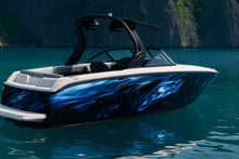Load image into Gallery viewer, Midnight Liquid Metal Boat Wrap – Glossy Black Chrome Marine Vinyl | Luxury Yacht &amp; Sport Boat Wrap | Reflective Metallic Wave Design
