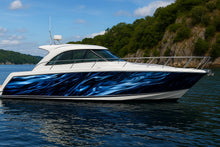 Load image into Gallery viewer, Midnight Liquid Metal Boat Wrap – Glossy Black Chrome Marine Vinyl | Luxury Yacht &amp; Sport Boat Wrap | Reflective Metallic Wave Design