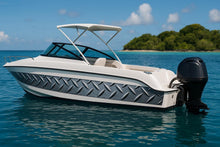 Load image into Gallery viewer, Diamond Plate Boat Wrap – Industrial Metal Marine Vinyl | Luxury Yacht &amp; Sport Boat Wrap | Silver Steel Texture With Gloss Finish