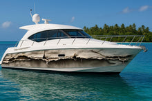 Load image into Gallery viewer, Torn Canvas Boat Wrap – Realistic 3D Weathered Fabric Marine Vinyl | Luxury Yacht &amp; Sport Boat Wrap | Rugged Nautical Design