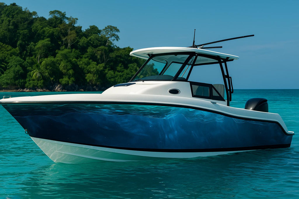 Deep Ocean Blue Boat Wrap – Marine Vinyl Yacht Wrap | Underwater Wave Texture Design | Luxury Sport Boat & Cruiser Wrap