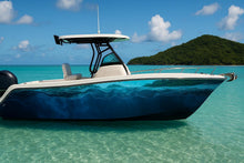 Load image into Gallery viewer, Deep Ocean Blue Boat Wrap – Marine Vinyl Yacht Wrap | Underwater Wave Texture Design | Luxury Sport Boat &amp; Cruiser Wrap