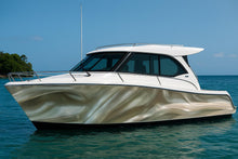 Load image into Gallery viewer, Champagne Silk Boat Wrap – Luxury Pearl Marine Vinyl | Elegant Cream Wave Yacht Wrap | Gloss or Satin Finish | Custom Premium Boat Graphics