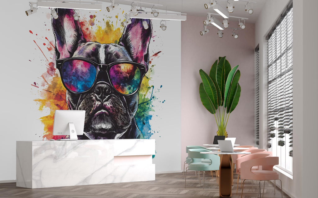 Colorful French Bulldog Wall Decal – Dog Grooming Salon Wall Art | Vibrant Pet Decor | Modern Frenchie Sticker | Pop Art Animal Mural