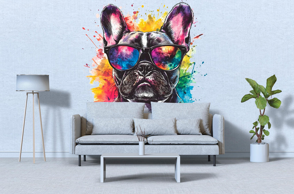 Colorful French Bulldog Wall Decal – Dog Grooming Salon Wall Art | Vibrant Pet Decor | Modern Frenchie Sticker | Pop Art Animal Mural