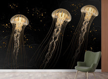 Load image into Gallery viewer, Gold Jellyfish Restaurant Watercolor Wall Mural – Underwater Coral Peel stick decor Ocean wall decal, Fish art Kids Room or Nursery 1000RS