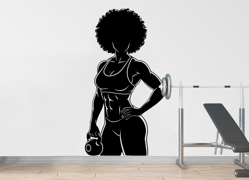 Afro American Girl Gym Wall Decal Power fitness Women Squat Decor Workout Art Vinyl Gym Wall Stickers Bedroom Gym Workout 179DE