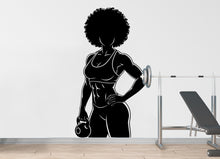 Load image into Gallery viewer, Afro American Girl Gym Wall Decal Power fitness Women Squat Decor Workout Art Vinyl Gym Wall Stickers Bedroom Gym Workout 179DE